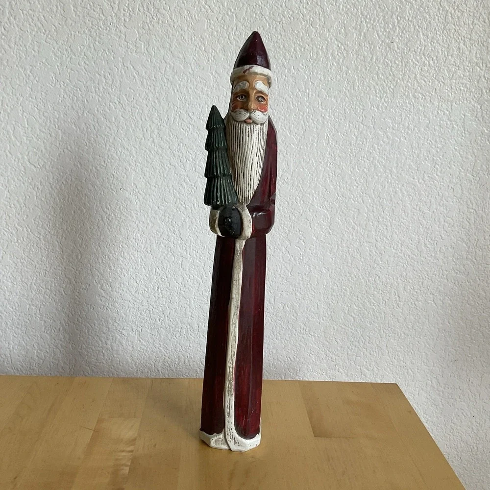 Vintage Primitive Figurine Pencil Tall Santa Claus Holiday Christmas Tree 13